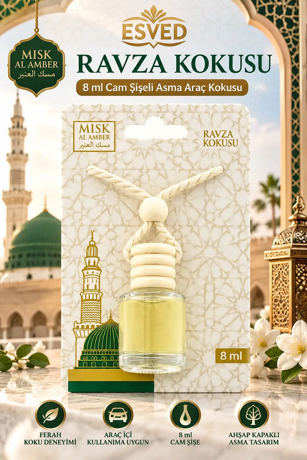 Medine Ravza Kokusu 8 Ml Araba Kokusu Cam Şişe