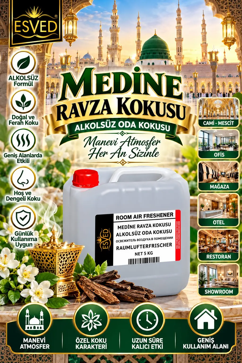 Medine Ravza Kokusu Alkolsüz Ofis Ve işyeri Kokusu 5 Litre