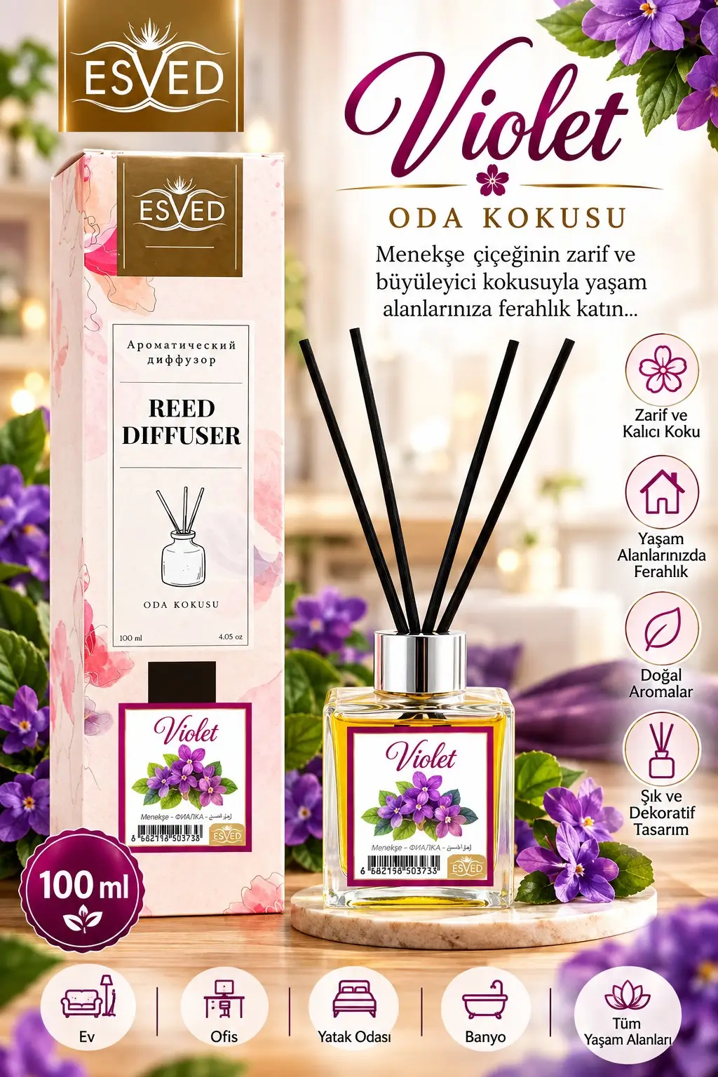 Menekşe Kokusu 100 Ml Çubuklu Oda Kokusu