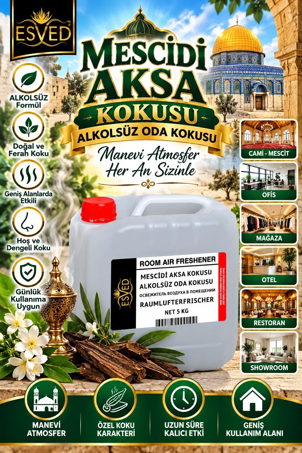 Mescidi Aksa Kokusu Alkolsüz Ofis Ve işyeri Kokusu 5 Litre
