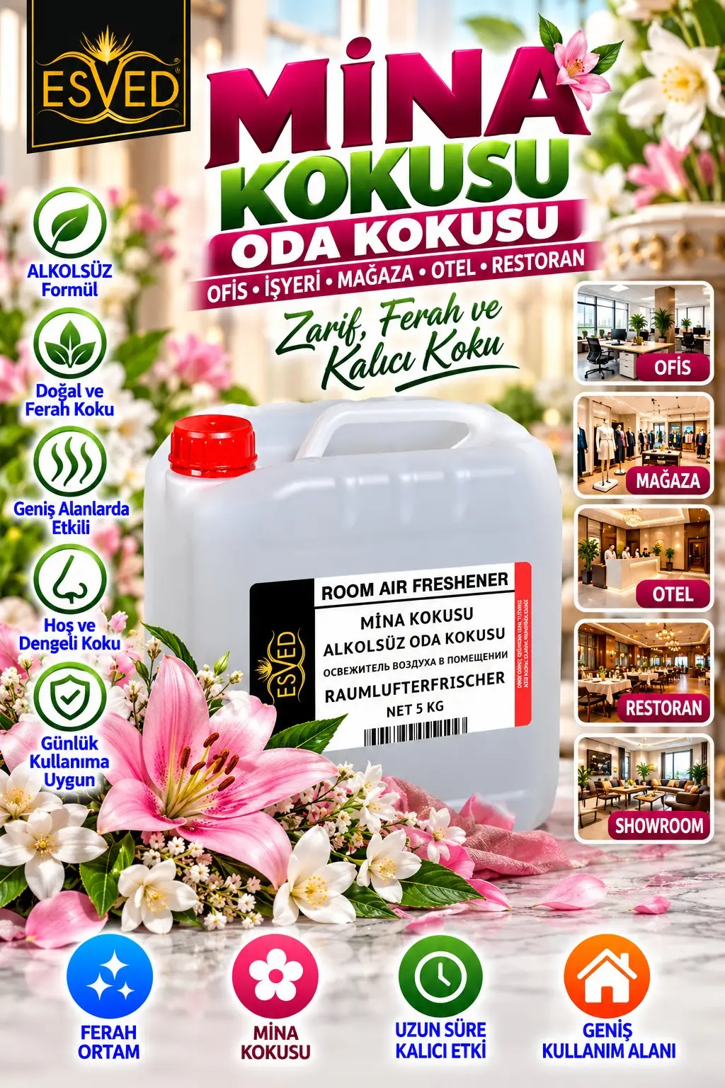 Mina Kokusu Alkolsüz Ofis Ve işyeri Kokusu 5 Litre
