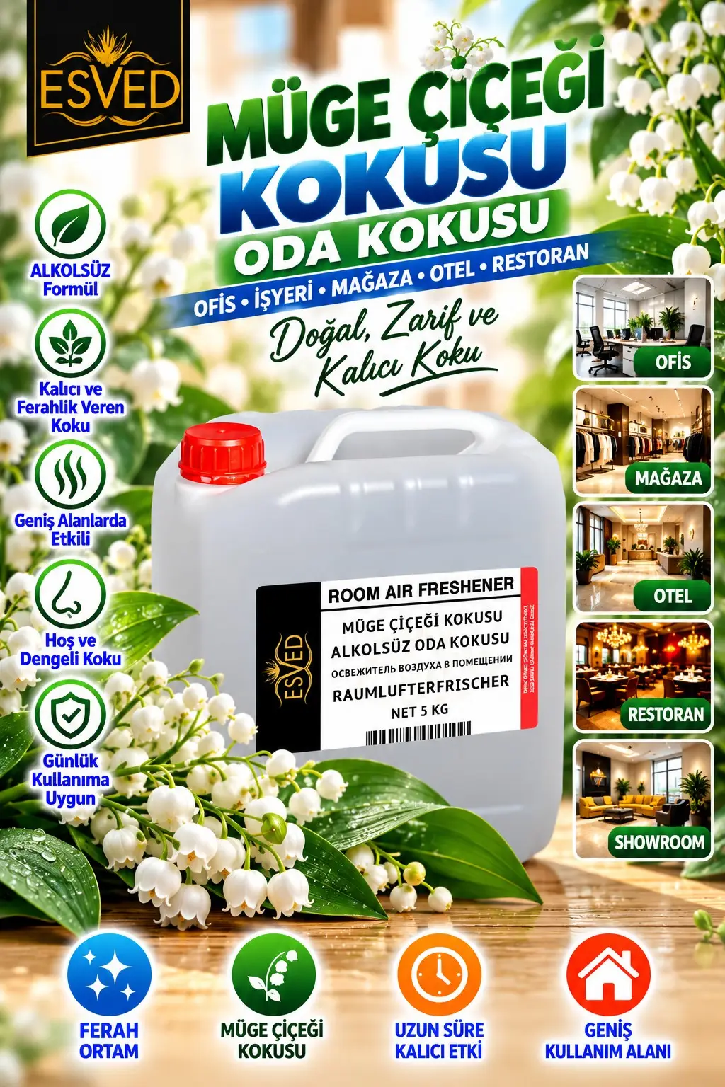 Müğe Çiçeği Kokusu Alkolsüz Ofis Ve işyeri Kokusu 5 Litre