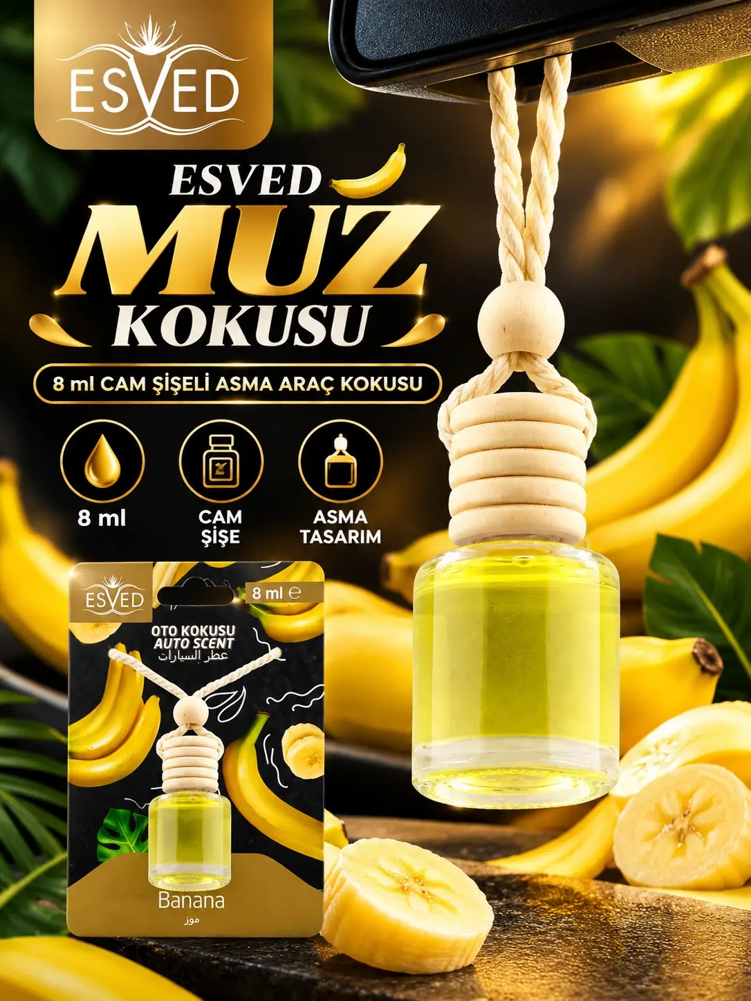 Muz Kokusu 8 Ml Araba Kokusu Cam Şişe