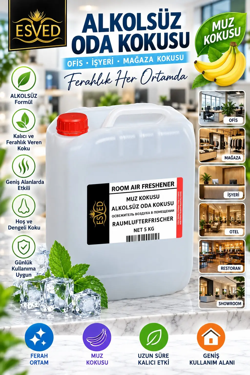 Muz Kokusu Alkolsüz Ofis Ve işyeri Kokusu 5 Litre Muz Kokusu Alkolsüz Ofis Ve işyeri Kokusu 5 Litre