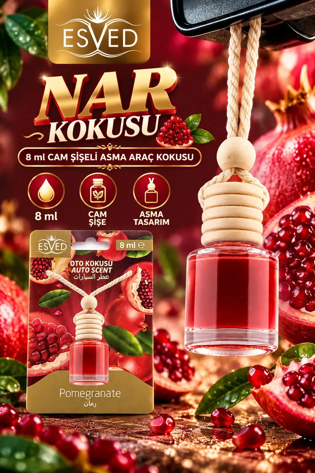 Nar Kokusu 8 Ml Araba Kokusu Cam Şişe