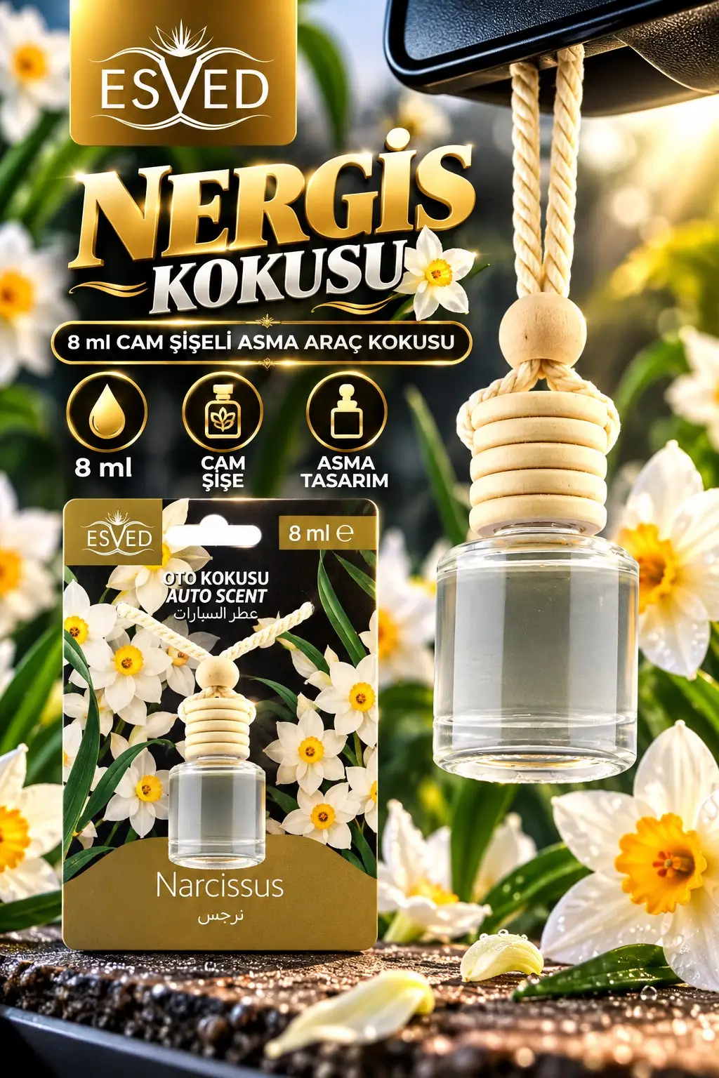 Nergiz Kokusu 8 Ml Araba Kokusu Cam Şişe Nergiz Kokusu 8 Ml Araba Kokusu Cam Şişe