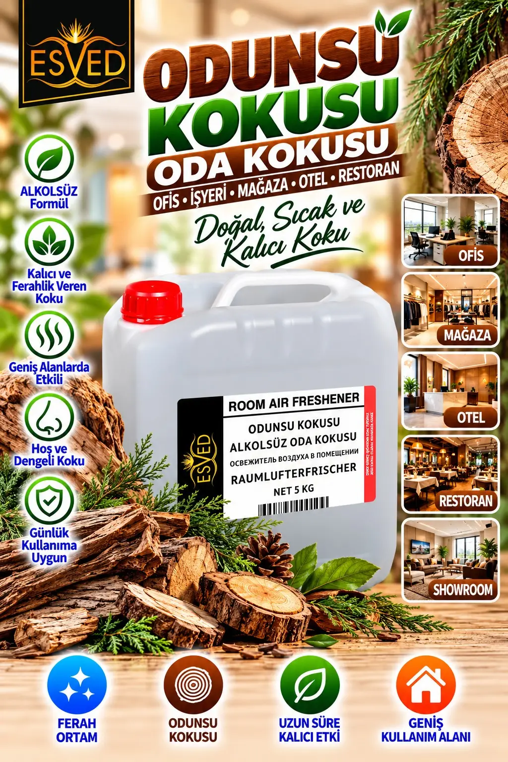 Odunsu Kokusu Alkolsüz Ofis Ve işyeri Kokusu 5 Litre