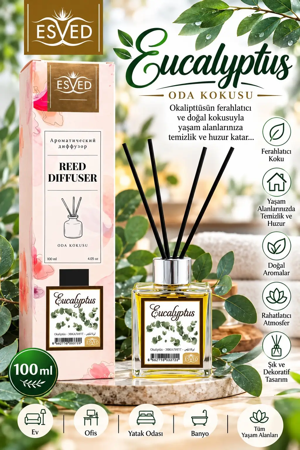 Okaliptüs Kokusu 100 Ml Çubuklu Oda Kokusu
