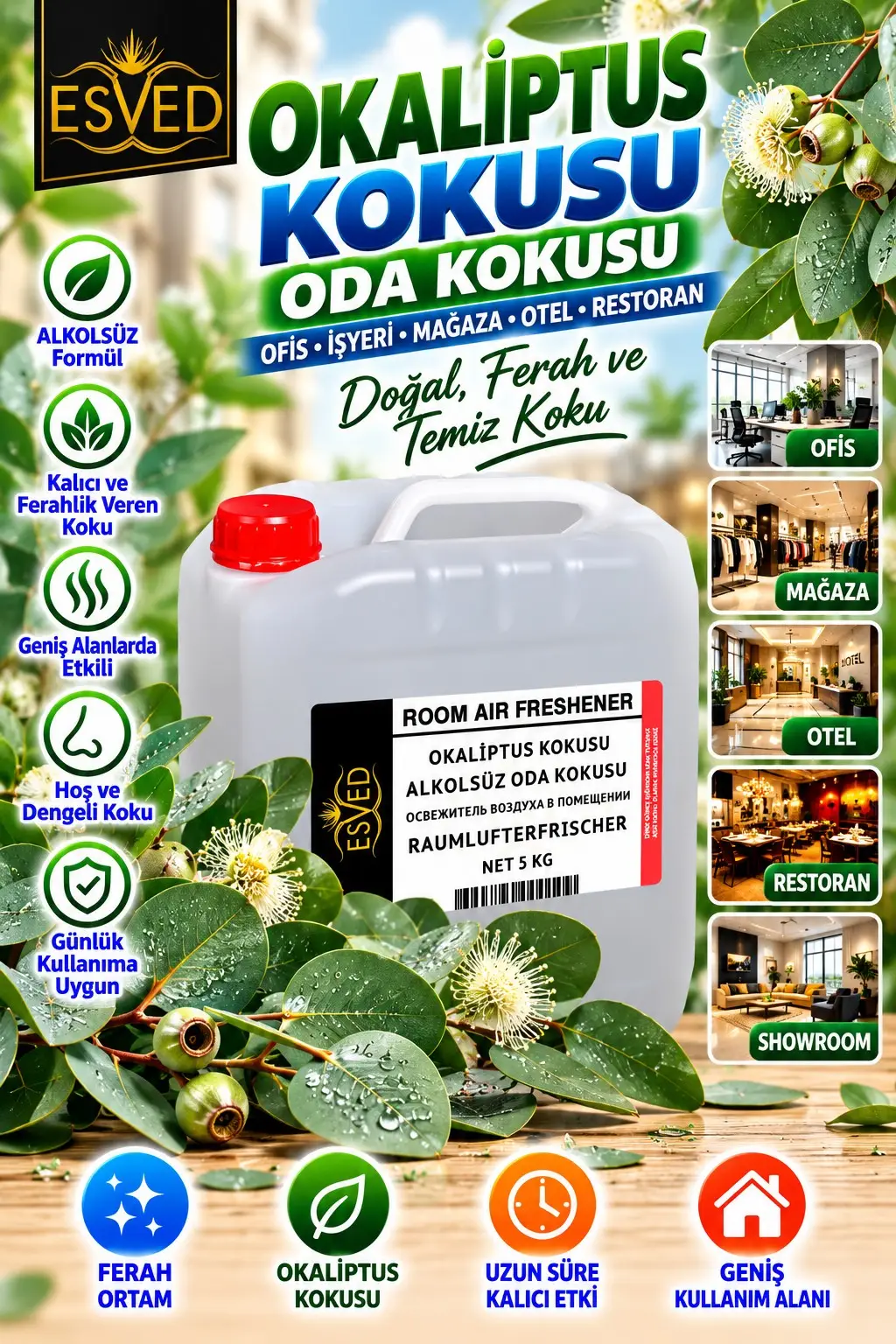 Okaliptus Kokusu Alkolsüz Ofis Ve işyeri Kokusu 5 Litre