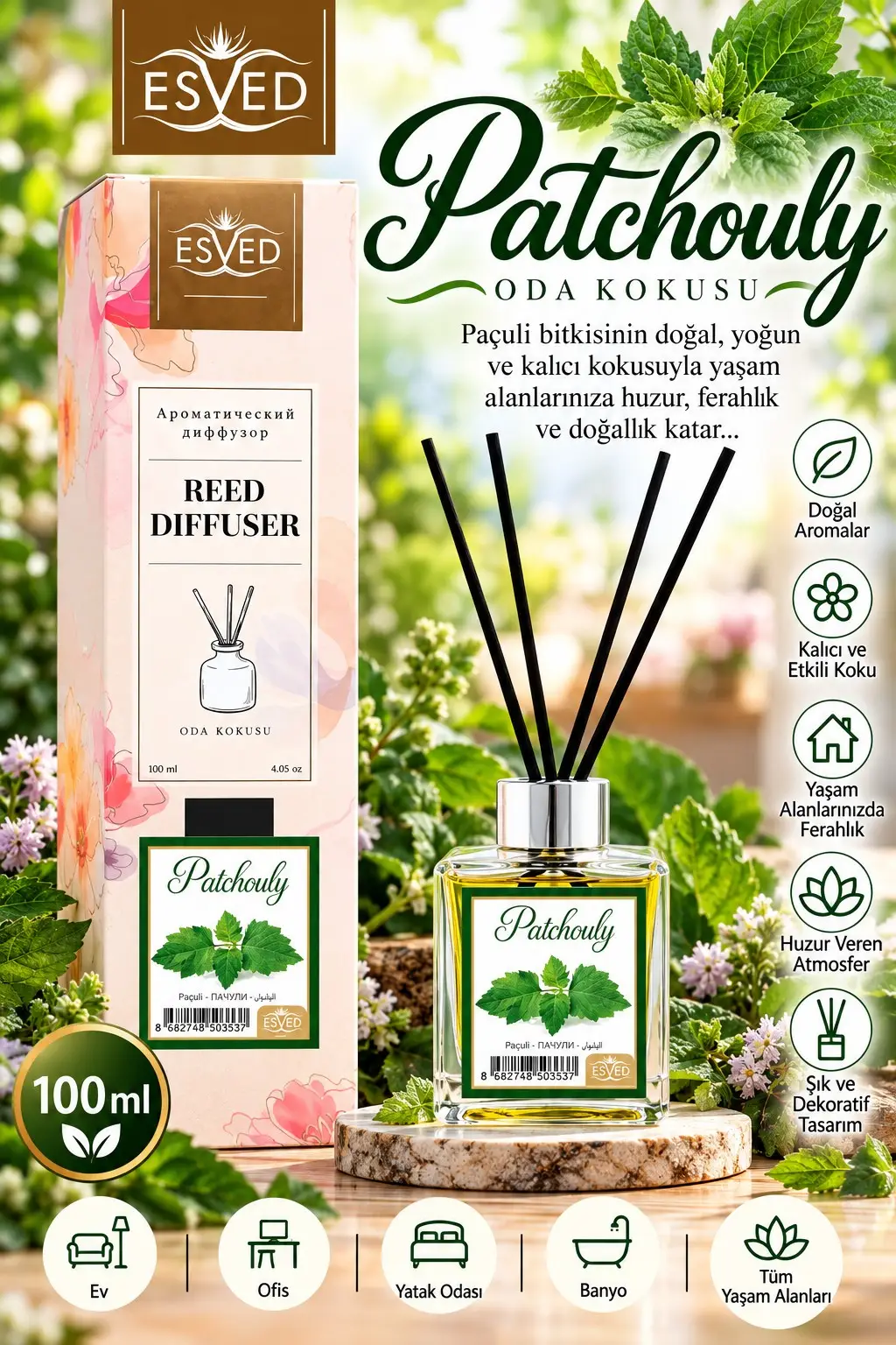 Paçuli Kokusu 100 Ml Çubuklu Oda Kokusu