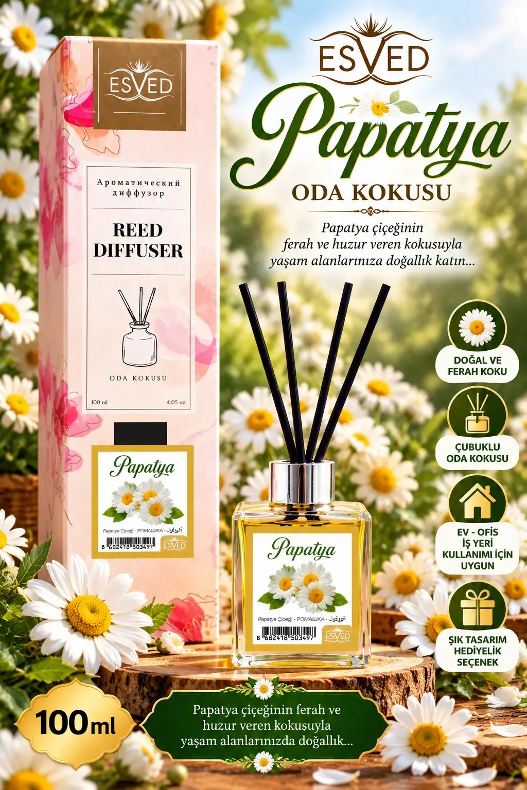 Papatya Çiçeği Kokusu 100 Ml Çubuklu Oda Kokusu