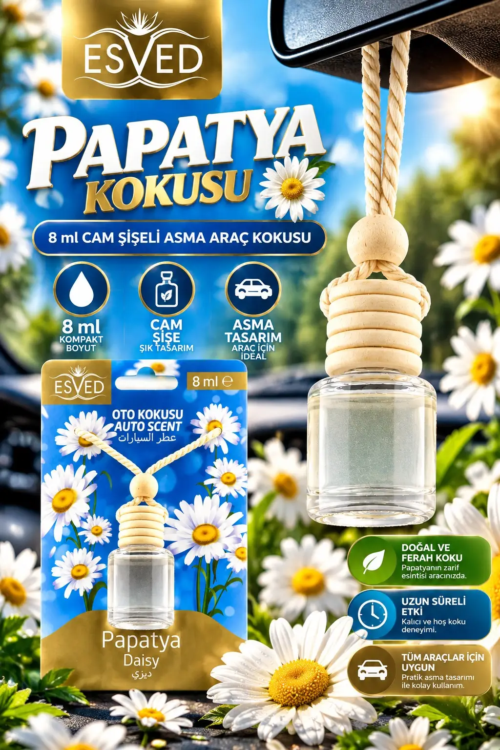 Papatya Kokusu 8 Ml Araba Kokusu Cam Şişe Papatya Kokusu 8 Ml Araba Kokusu Cam Şişe