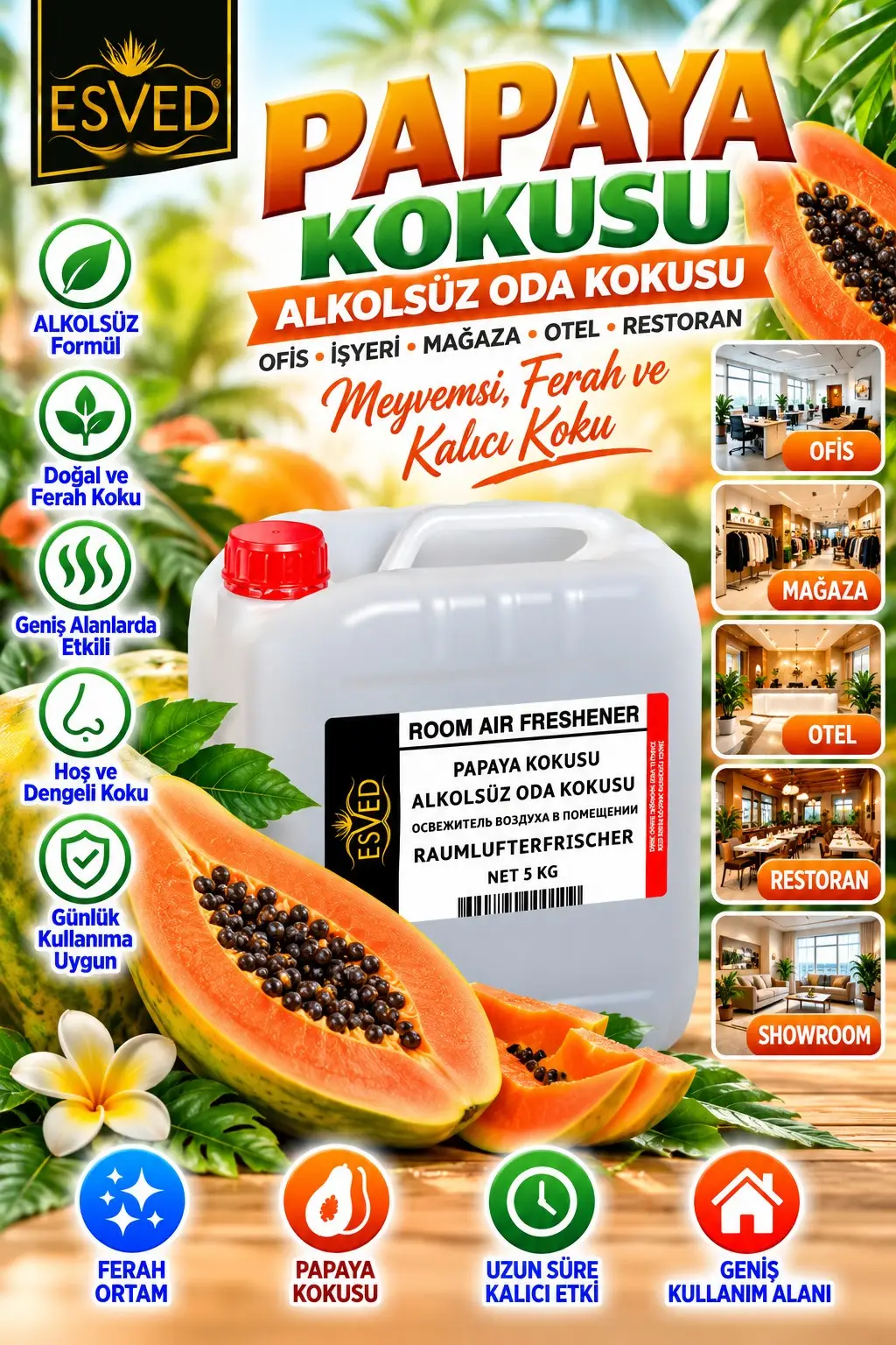 Papaya Kokusu Alkolsüz Ofis Ve işyeri Kokusu 5 Litre