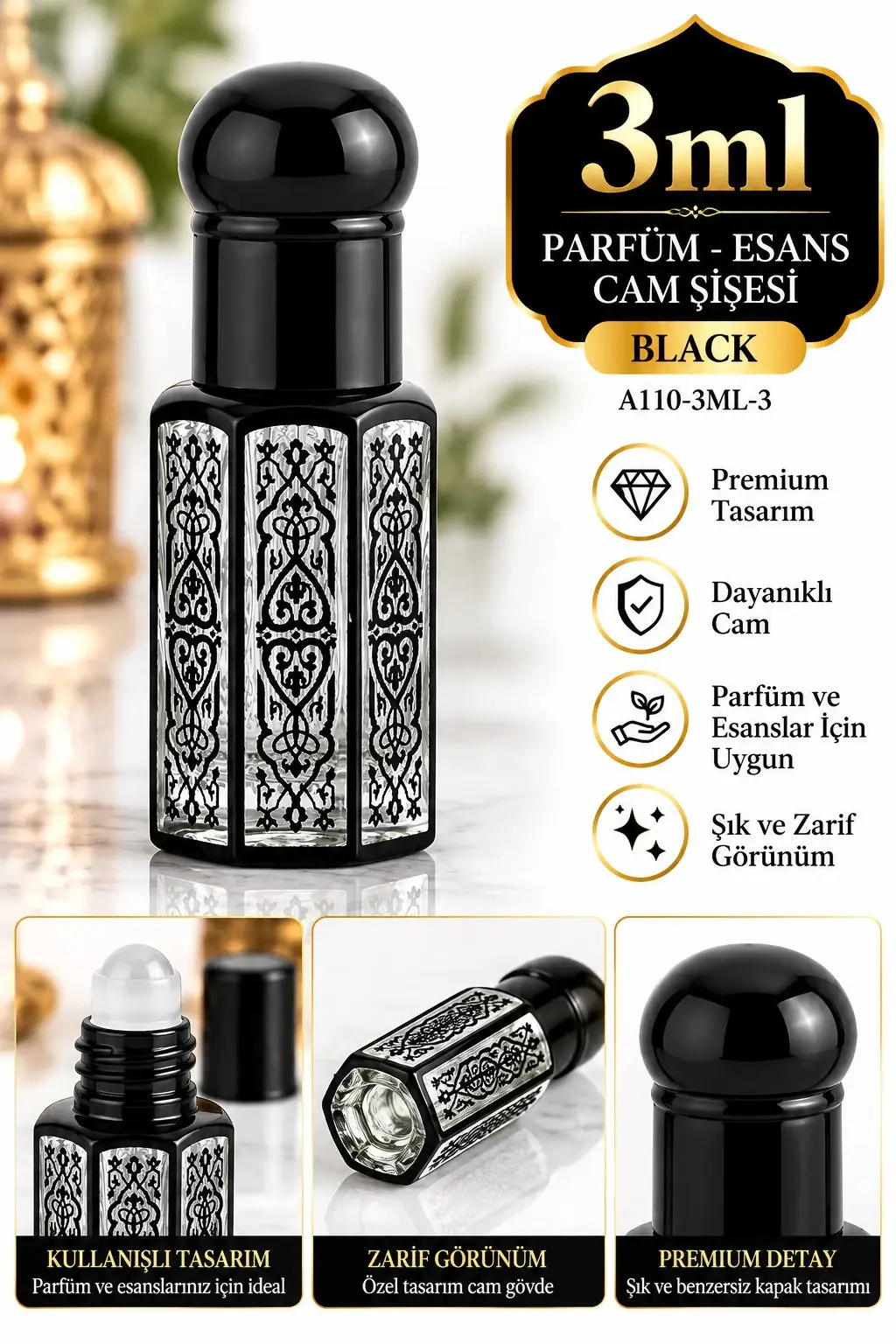 Parfüm Esans Cam Şişesi Black Boş Esans Şişesi 3 Ml. Premium A110-3ML-3 Parfüm Esans Cam Şişesi Black Boş Esans Şişesi 3 Ml. Premium A110-3ML-3
