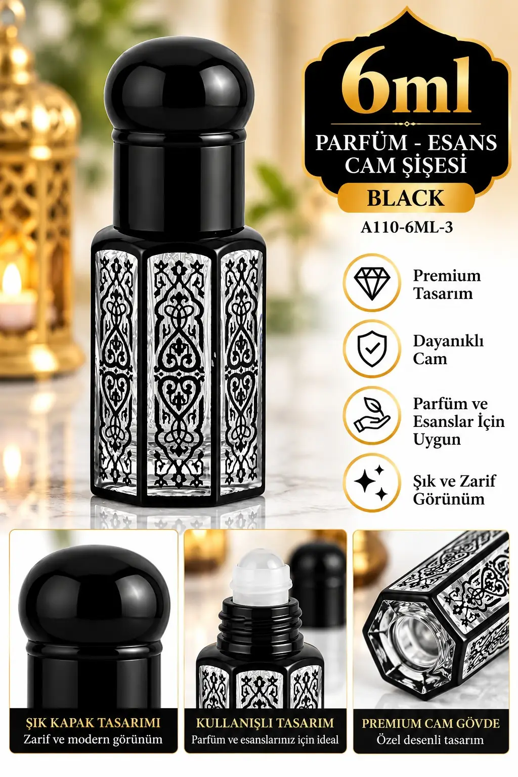 Parfüm Esans Cam Şişesi Black Boş Esans Şişesi 6 Ml. Premium A110-6ML-3 Parfüm Esans Cam Şişesi Black Boş Esans Şişesi 6 Ml. Premium A110-6ML-3