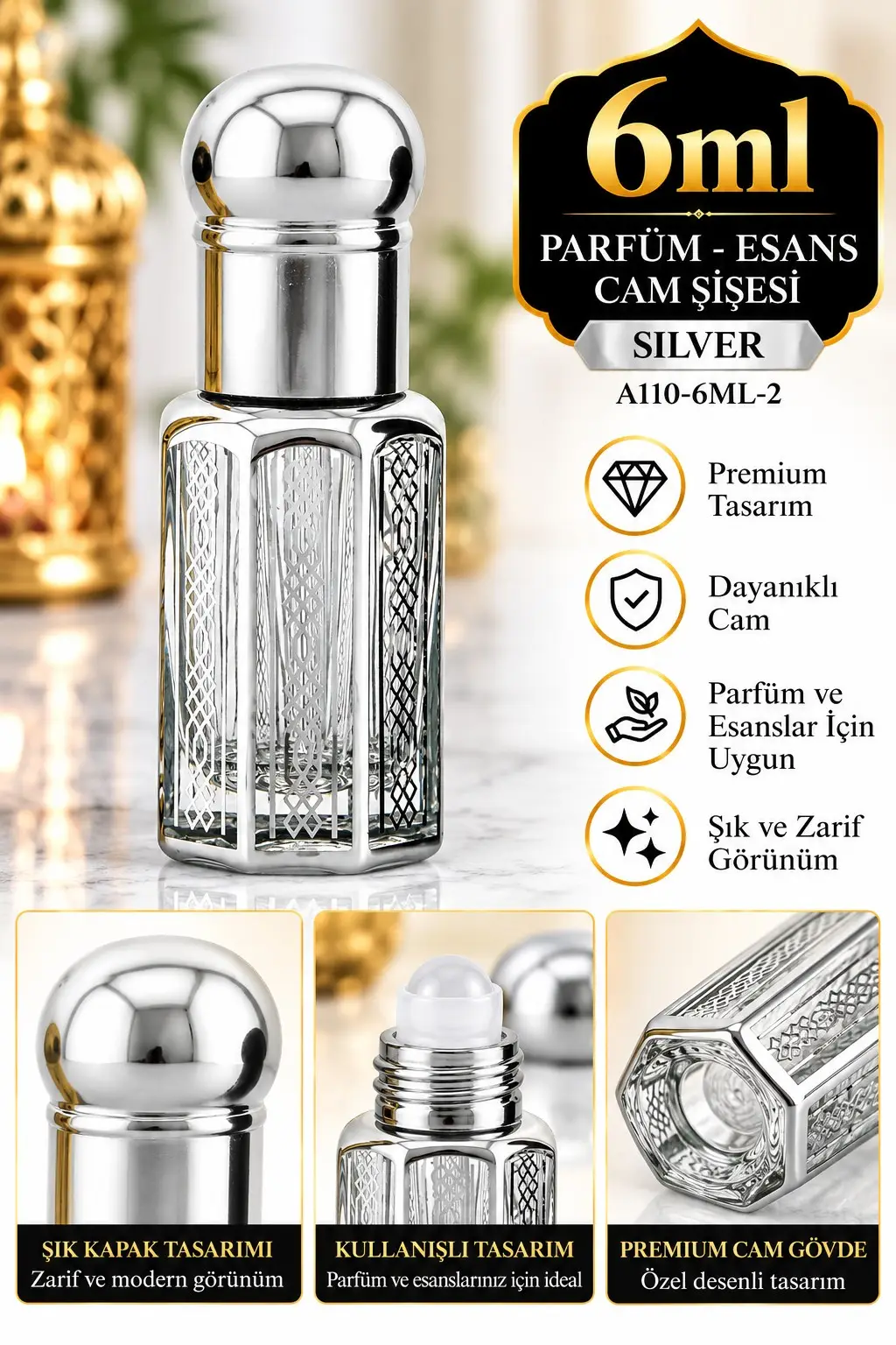 Parfüm Esans Cam Şişesi Silver Boş Esans Şişesi 6 Ml. Premium A110-6ML-2 Parfüm Esans Cam Şişesi Silver Boş Esans Şişesi 6 Ml. Premium A110-6ML-2