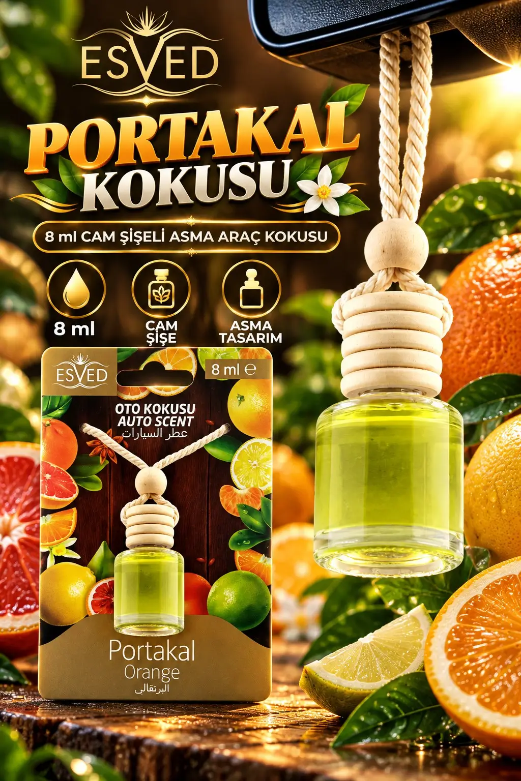 Portakal Kokusu 8 Ml Araba Kokusu Cam Şişe