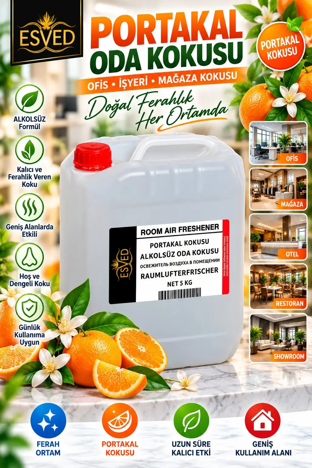 Portakal Kokusu Alkolsüz Ofis Ve işyeri Kokusu 5 Litre Portakal Kokusu Alkolsüz Ofis Ve işyeri Kokusu 5 Litre