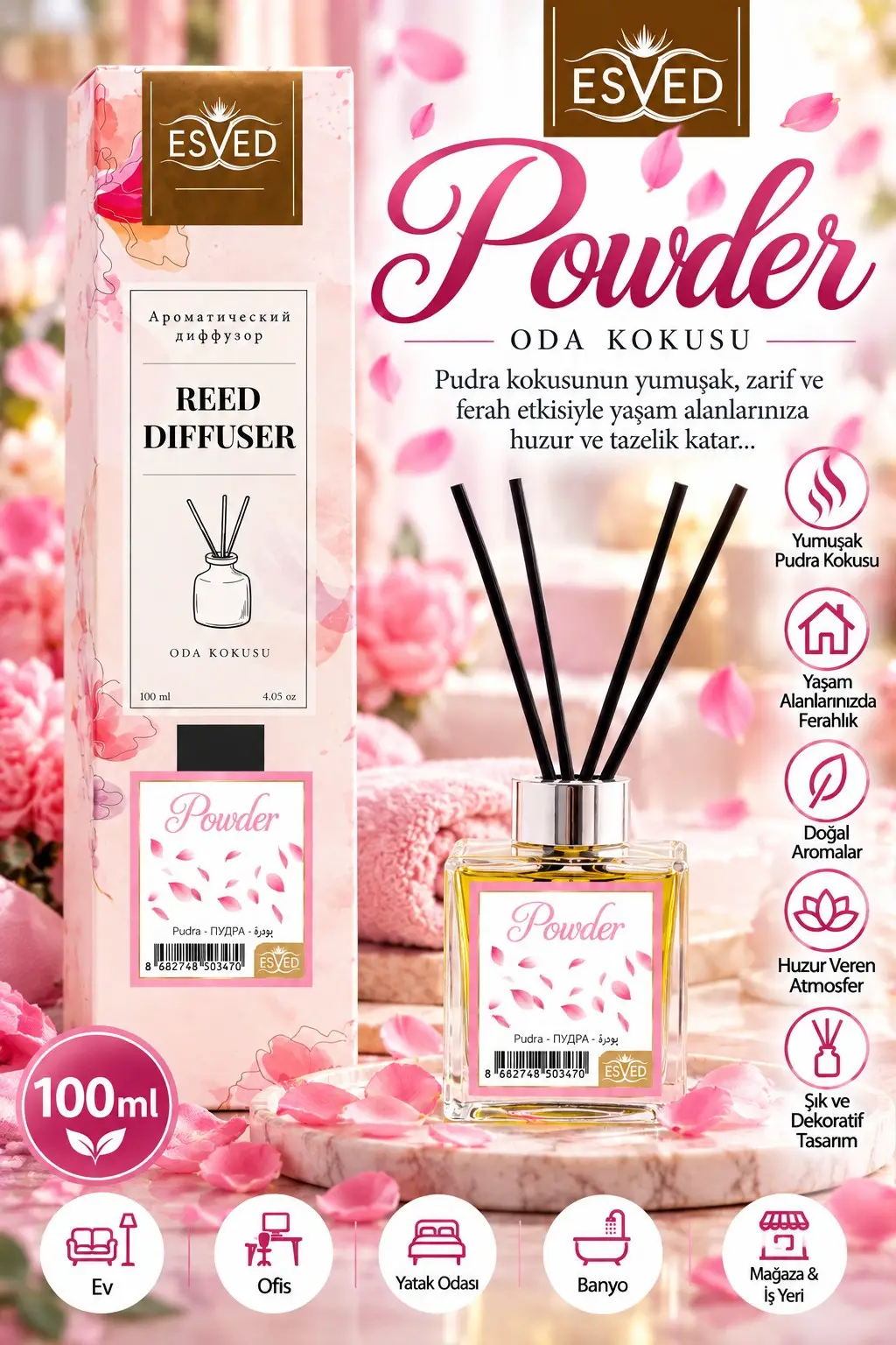 Pudra Kokusu 100 Ml Çubuklu Oda Kokusu