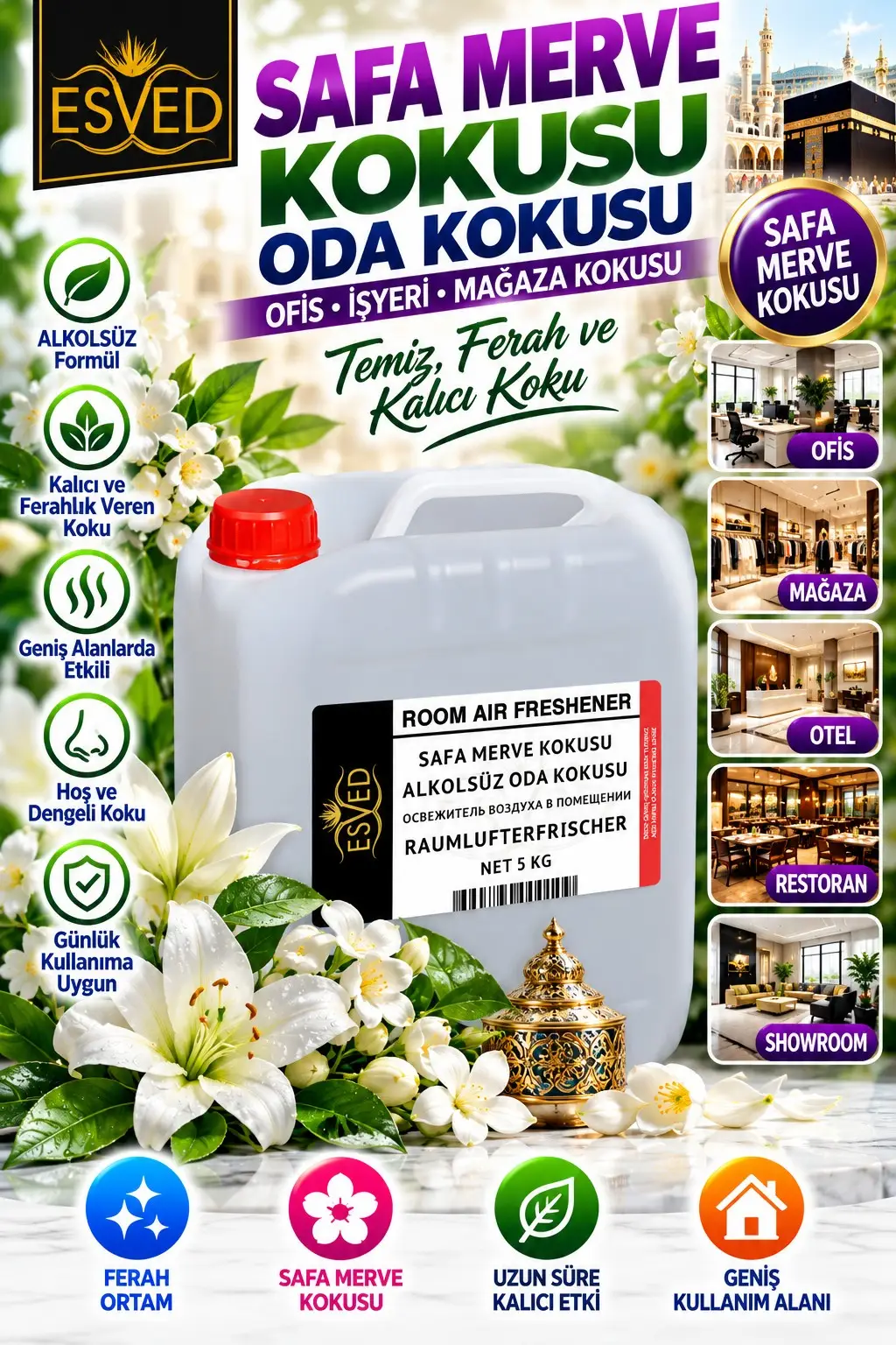 Safa Merve Kokusu Alkolsüz Ofis Ve işyeri Kokusu 5 Litre Safa Merve Kokusu Alkolsüz Ofis Ve işyeri Kokusu 5 Litre