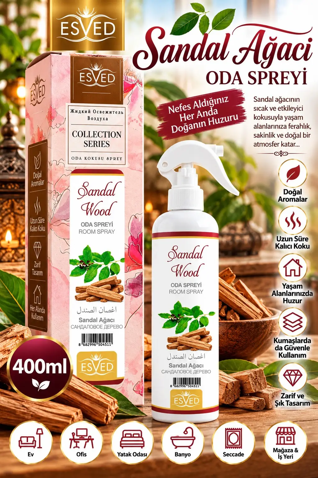 Sandal Ağacı Kokusu Sprey 400Ml.