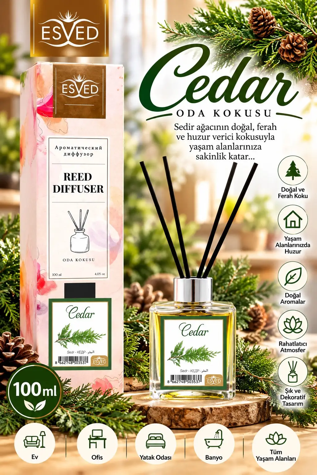 Sedir Kokusu 100 Ml Çubuklu Oda Kokusu