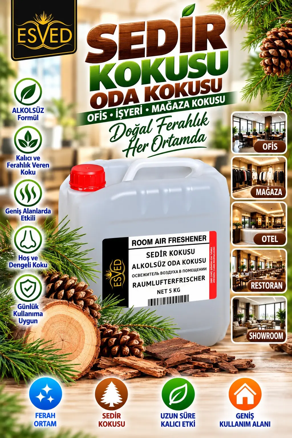 Sedir Kokusu Alkolsüz Ofis Ve işyeri Kokusu 5 Litre Sedir Kokusu Alkolsüz Ofis Ve işyeri Kokusu 5 Litre