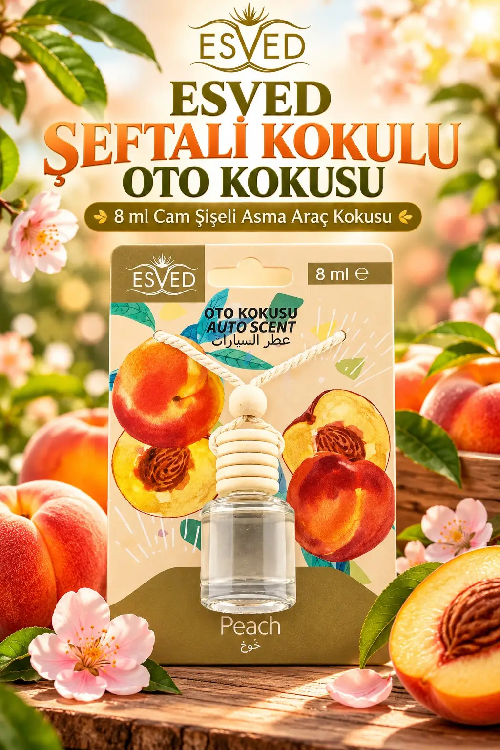 Şeftali Kokusu 8 Ml Araba Kokusu Cam Şişe