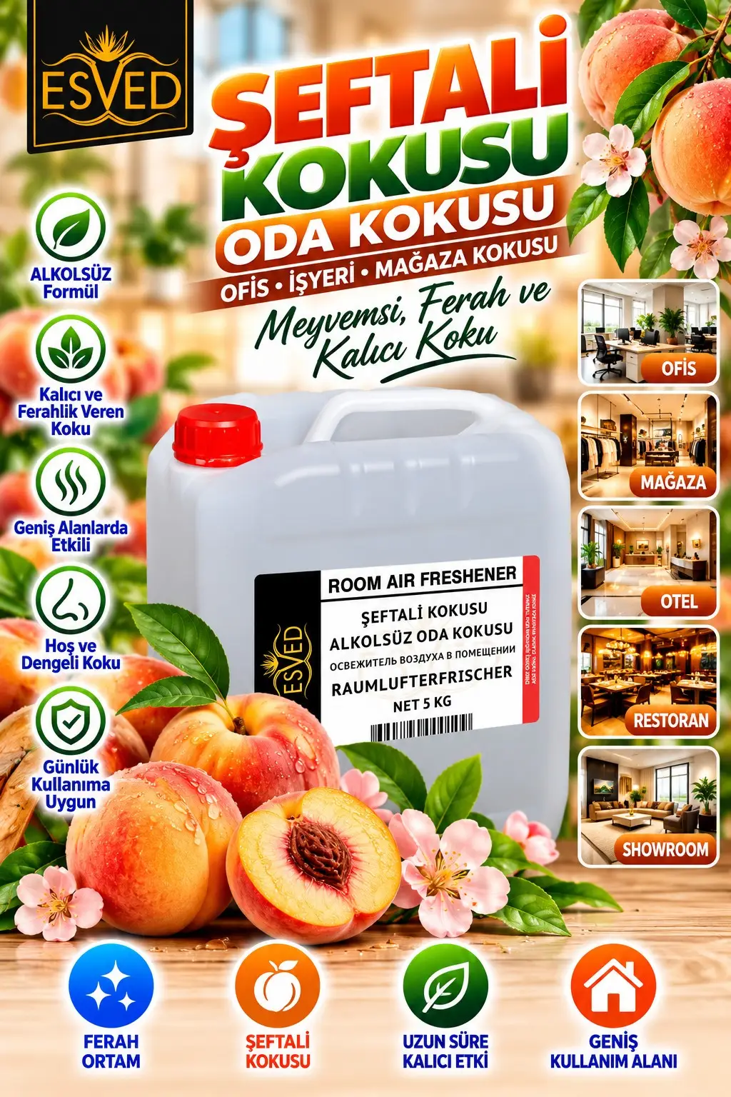 Şeftali Kokusu Alkolsüz Ofis Ve işyeri Kokusu 5 Litre