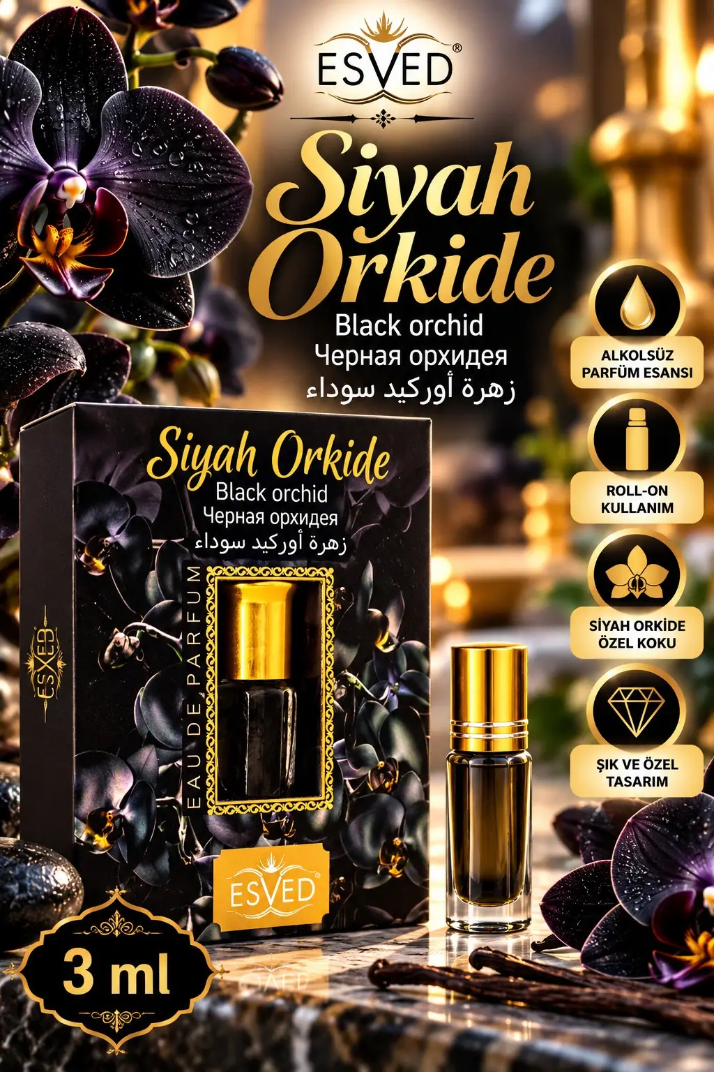 Siyah Orkide Kokusu Parfüm Esansı Alkolsüz Esans 3Ml.