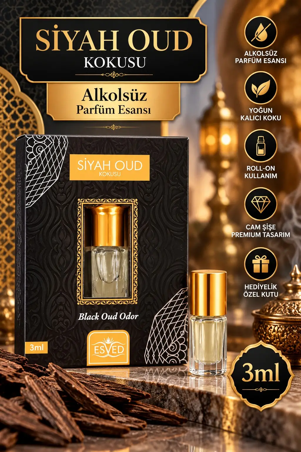 Siyah Oud Kokusu Alkolsüz Esans 3ml