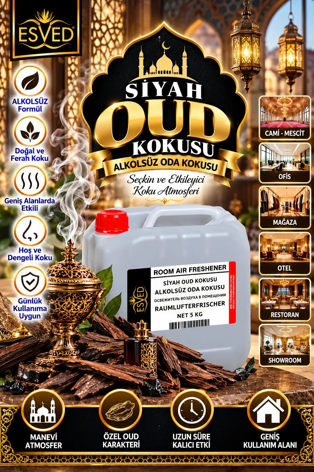 Siyah Oud Kokusu Alkolsüz Ofis Ve işyeri Kokusu 5 Litre