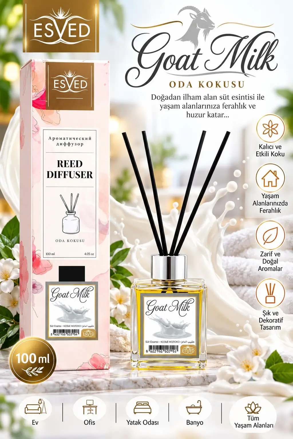 Süt Banyosu Kokusu 100 Ml Çubuklu Oda Kokusu