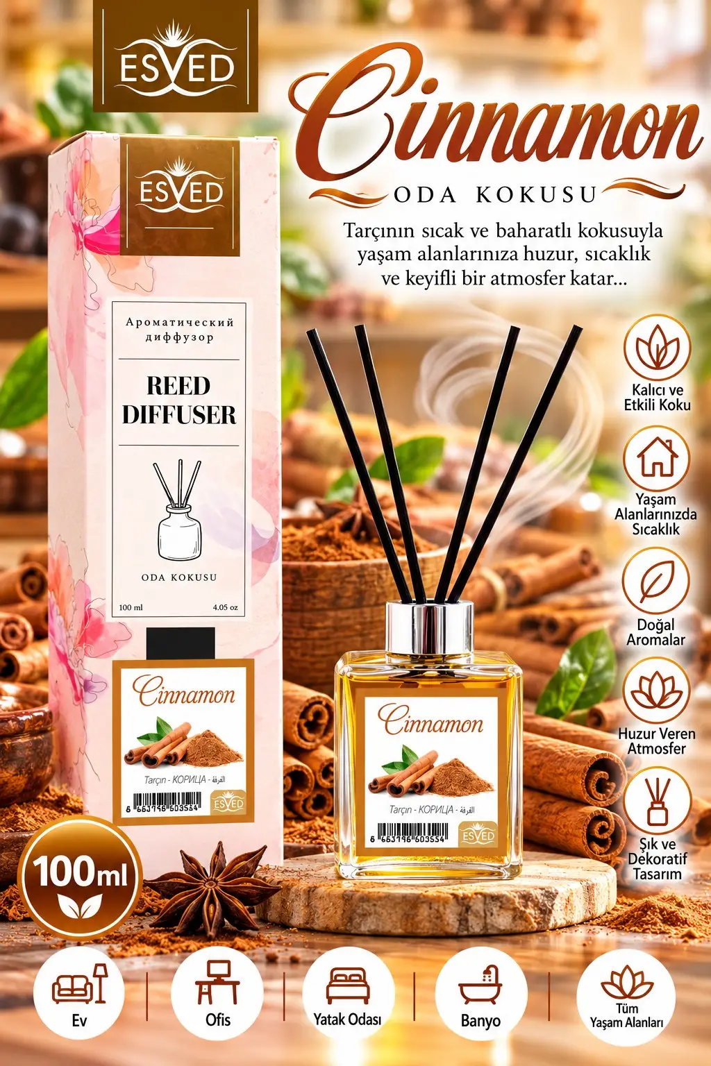 Tarçın Kokusu 100 Ml Çubuklu Oda Kokusu