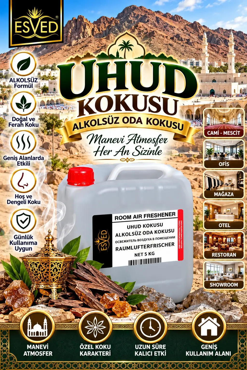 Uhud Kokusu Alkolsüz Ofis Ve işyeri Kokusu 5 Litre