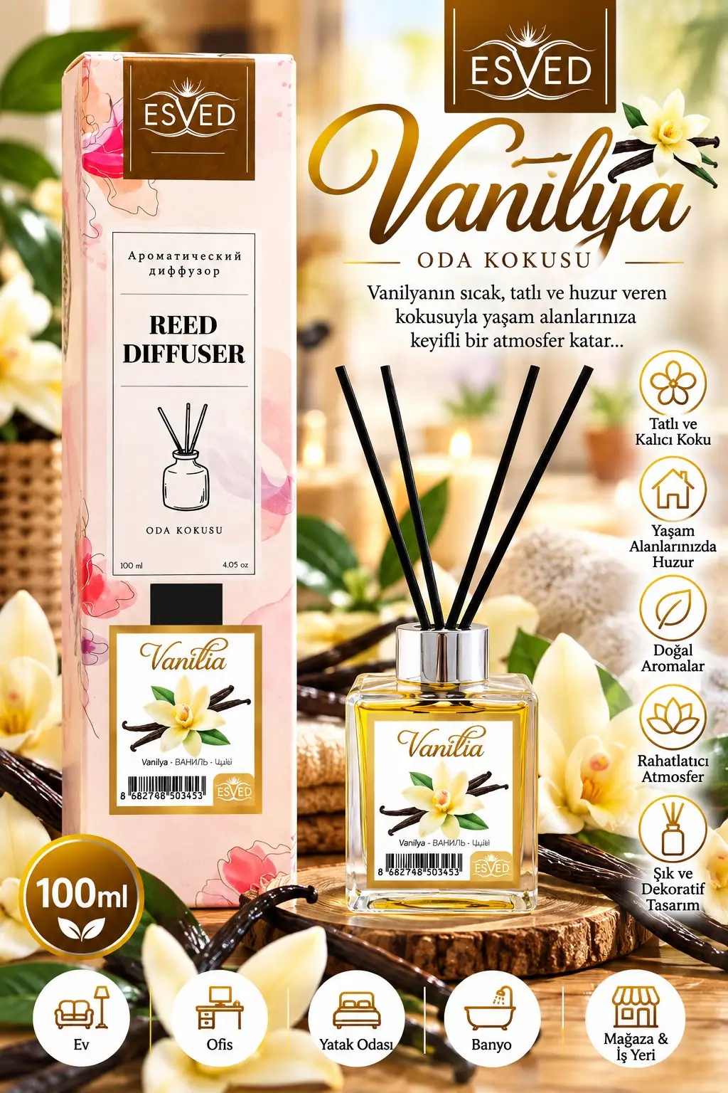 Vanilya Kokusu 100 Ml Çubuklu Oda Kokusu