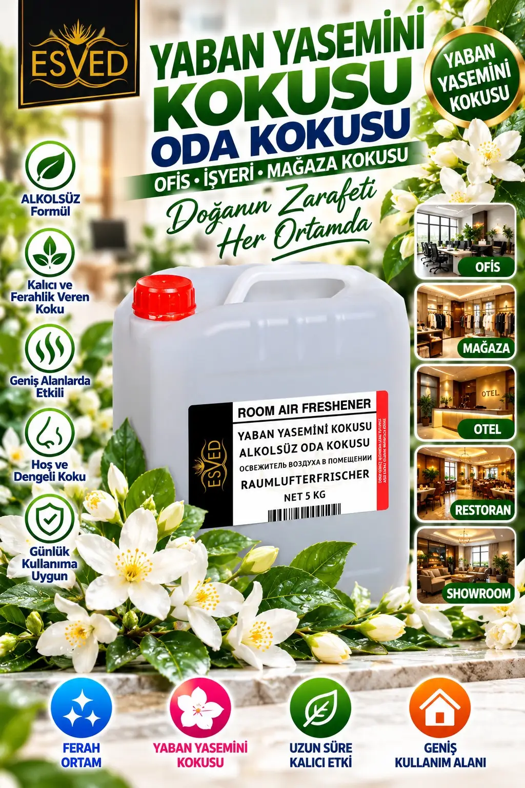 Yaban Yasemini Kokusu Alkolsüz Ofis Ve işyeri Kokusu 5 Litre Yaban Yasemini Kokusu Alkolsüz Ofis Ve işyeri Kokusu 5 Litre