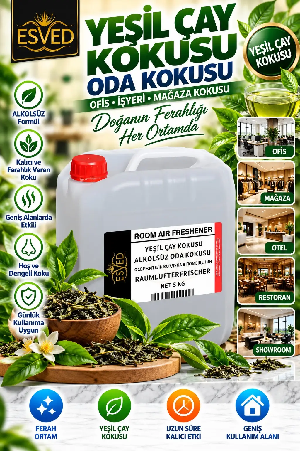 Yeşil Çay Kokusu Alkolsüz Ofis Ve işyeri Kokusu 5 Litre Yeşil Çay Kokusu Alkolsüz Ofis Ve işyeri Kokusu 5 Litre