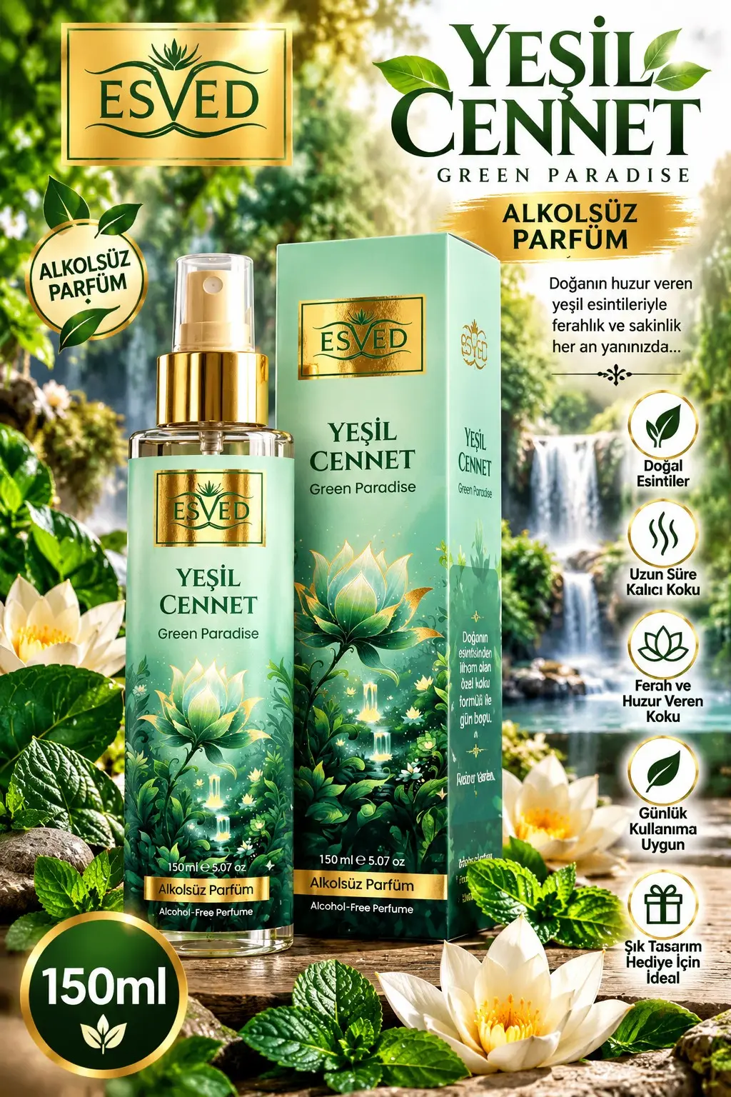 Yeşil Cennet Kokusu Alkolsüz Parfüm 150 ml.