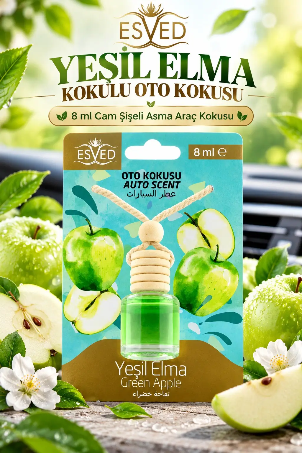 Yeşil Elma Kokusu 8 Ml Araba Kokusu Cam Şişe