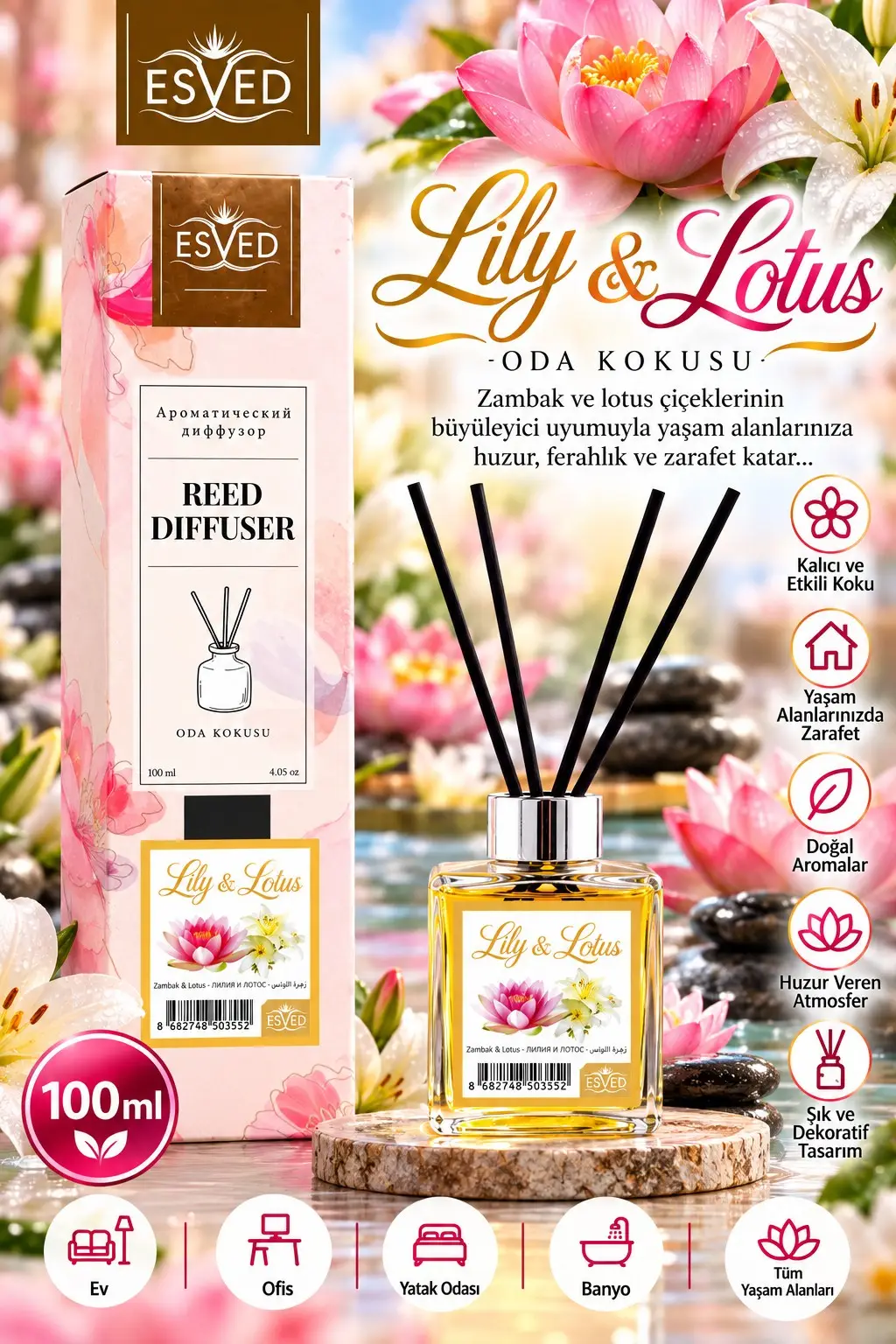 Zambak Nilüfer Kokusu 100 Ml Çubuklu Oda Kokusu