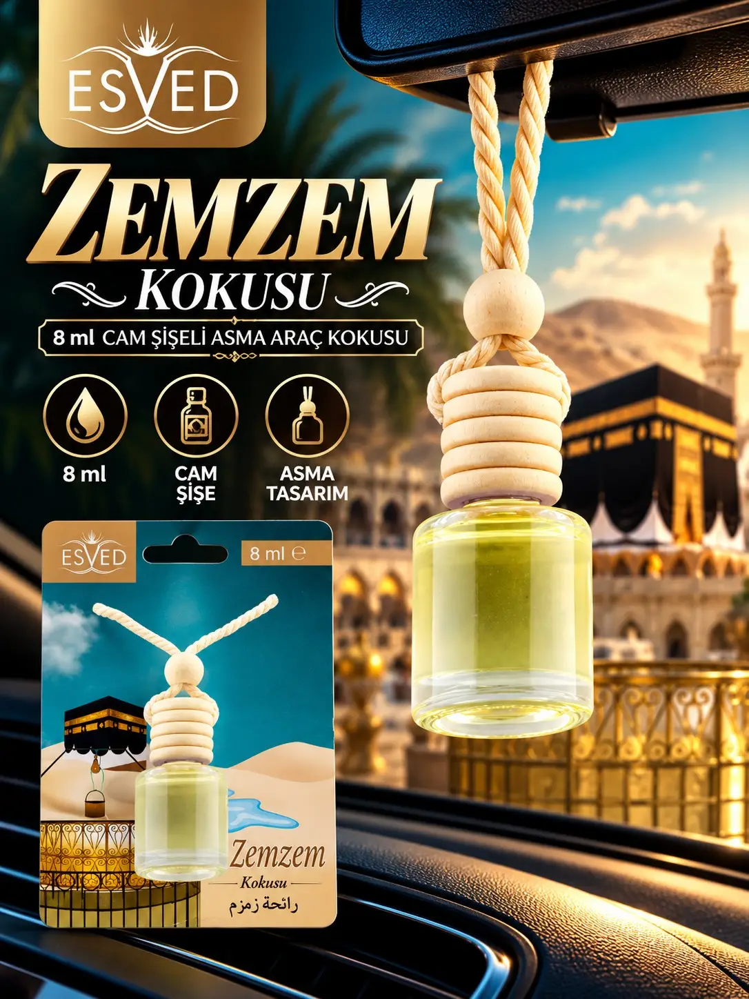 Zemzem Kokusu 8 Ml Araba Kokusu Cam Şişe Zemzem Kokusu 8 Ml Araba Kokusu Cam Şişe